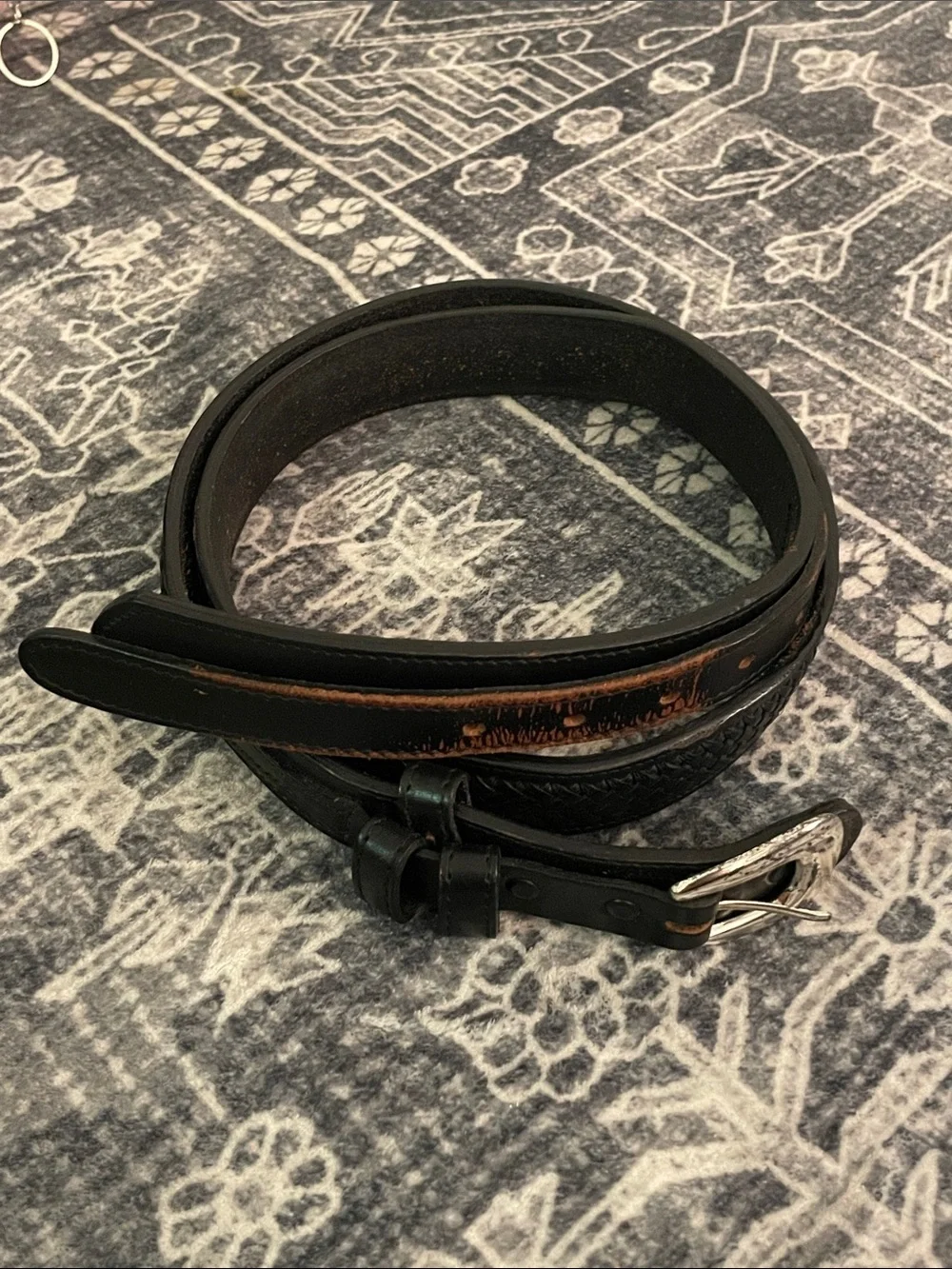 Dos Amigos Black Roped Double Strap Genuine Leather Belt Replaceable Buckle 42